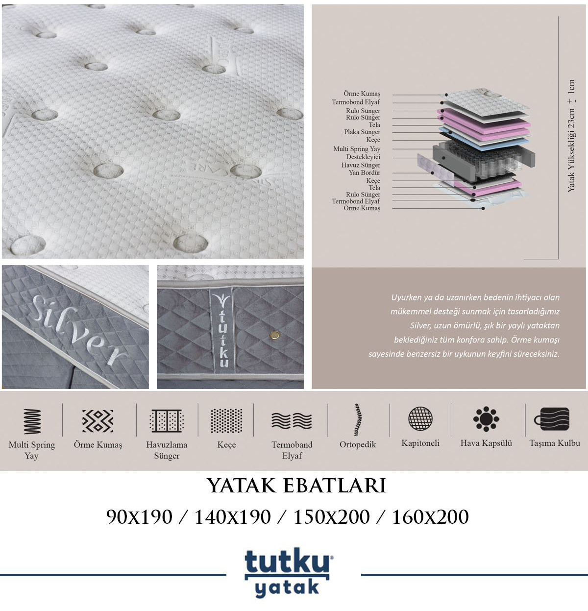 Silver Yatak Konforlu Çift Kişilik Yatak Tutku Mobilya