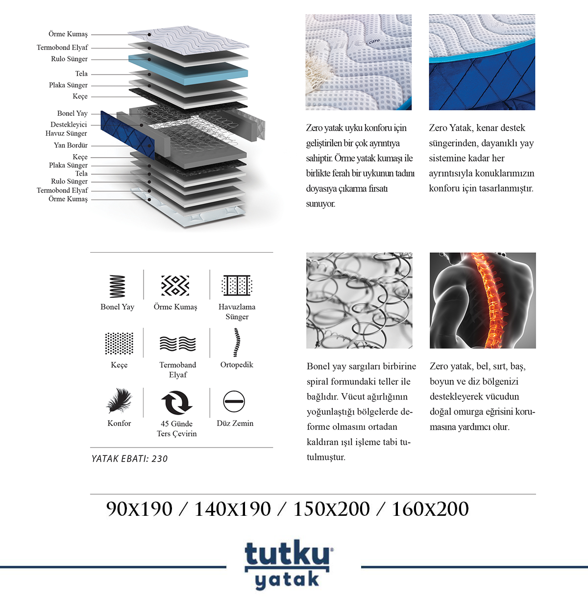 Zero Yatak Geniş Konforlu Örme Yatak Kumaşlı Tutku Mobilya